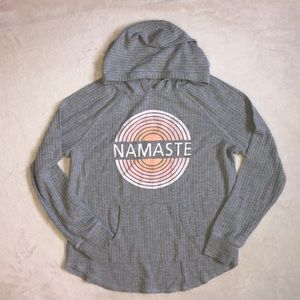 Namaste Graphic Grey Pink Lightweight Waffle-knit Sweatshirt with Pockets